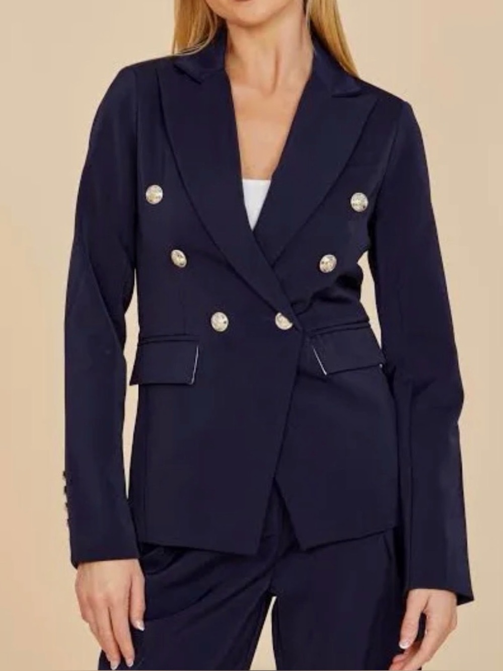 NEW Dolce Cabo navy blazer blue S small double breasted silver buttons womens